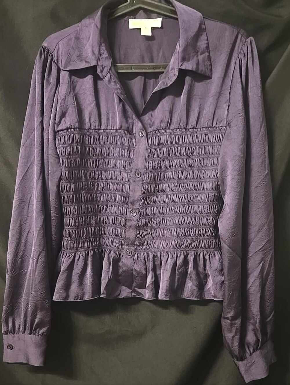 Michael Michael Kors Purple Smocked Peplum Button Front Blouse Size M